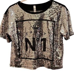 JC Fits Fancy No 1 Silver Sequined Crop Top Size S